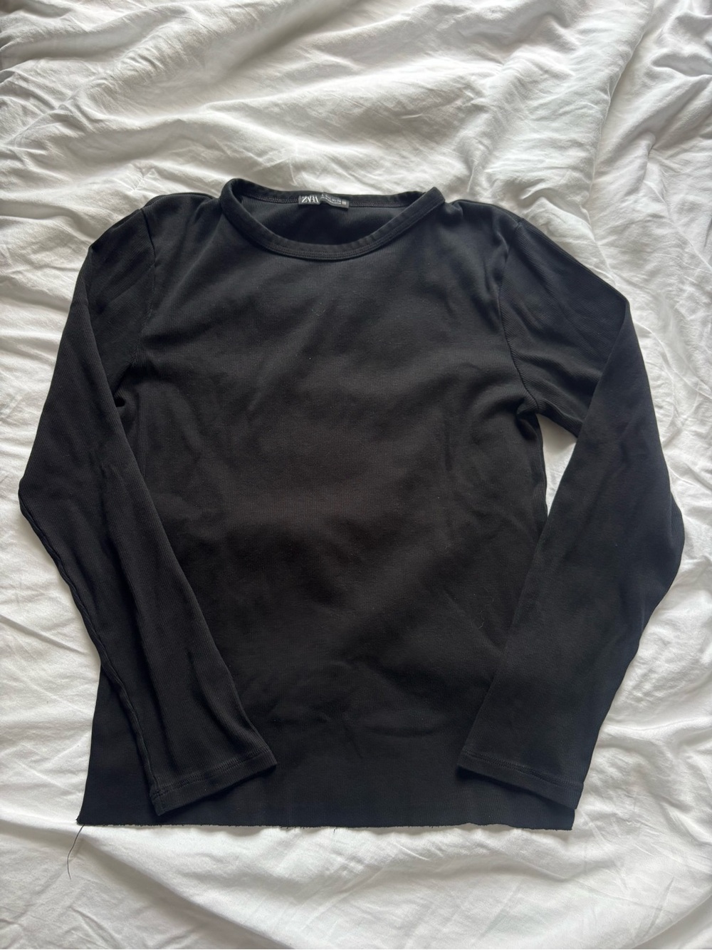Zara Black Ribbed Crewneck Top